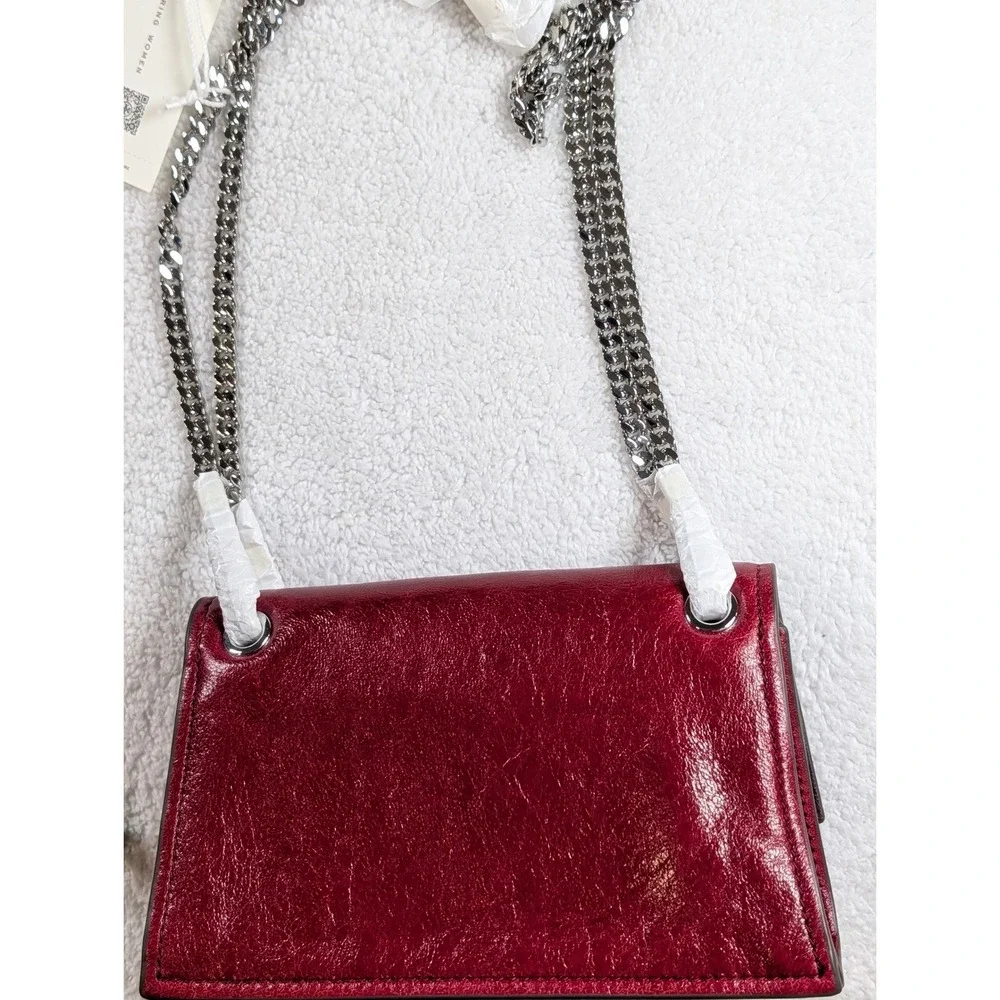 Tory Burch Kira Turnlock Mini Bag Red Crinkled Leather Silver Hardware NWT